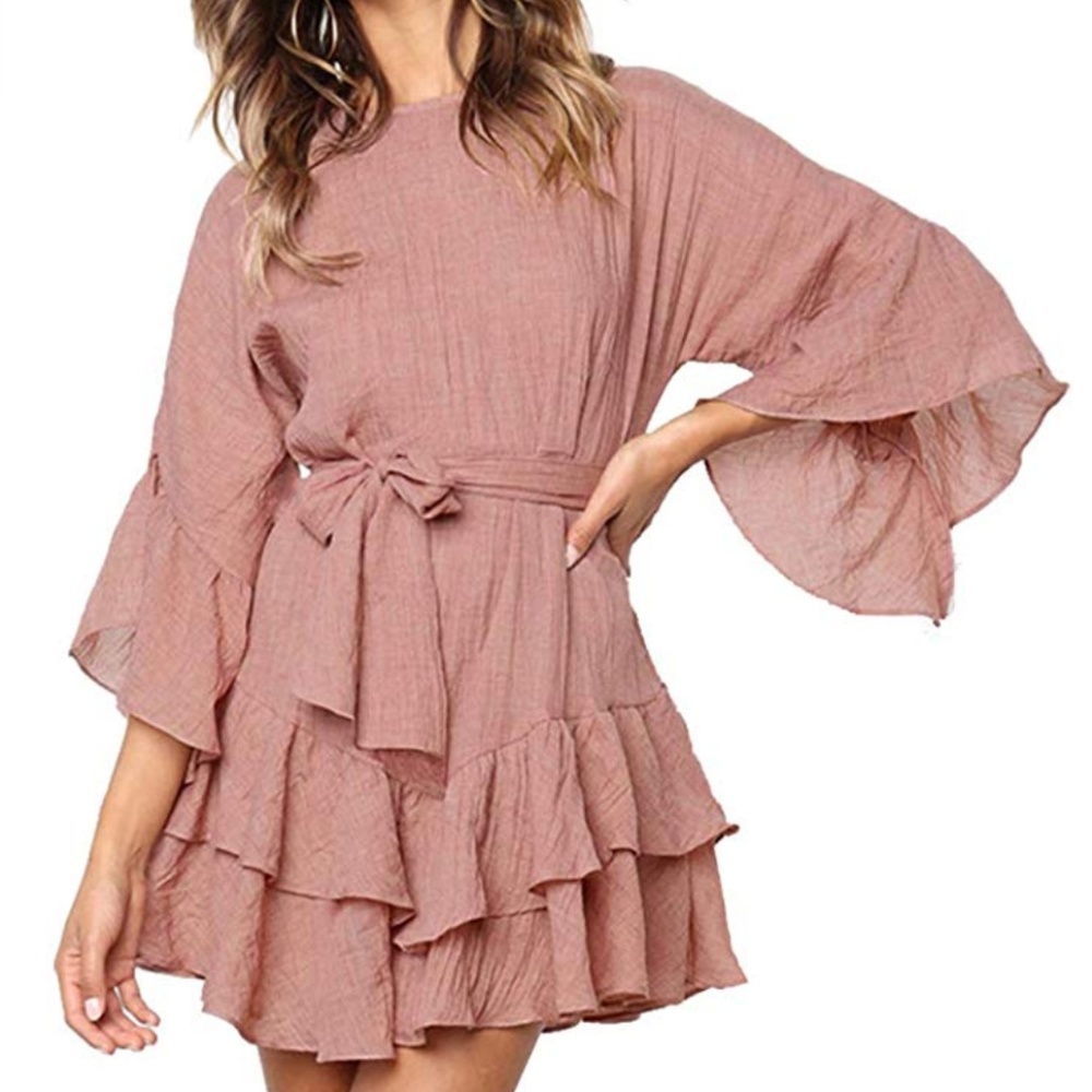 Brand new blush, long sleeved dress